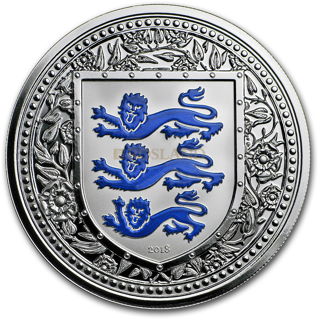 1 Unze Silbermünze Royal Arms of England 2018 PP (Blau, Box, Zertifikat)