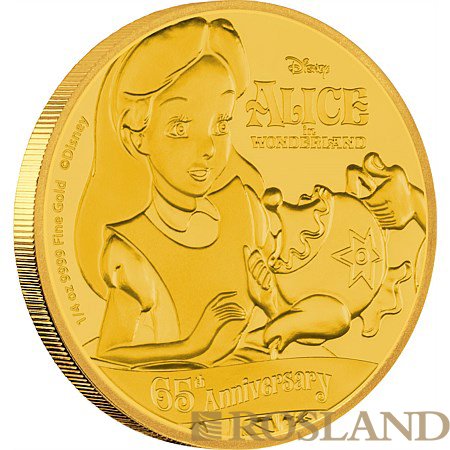 1/4 Unze Goldmünze Disney© Alice im Wunderland 65 Jahre 2016 PP (Box, Zertifikat)