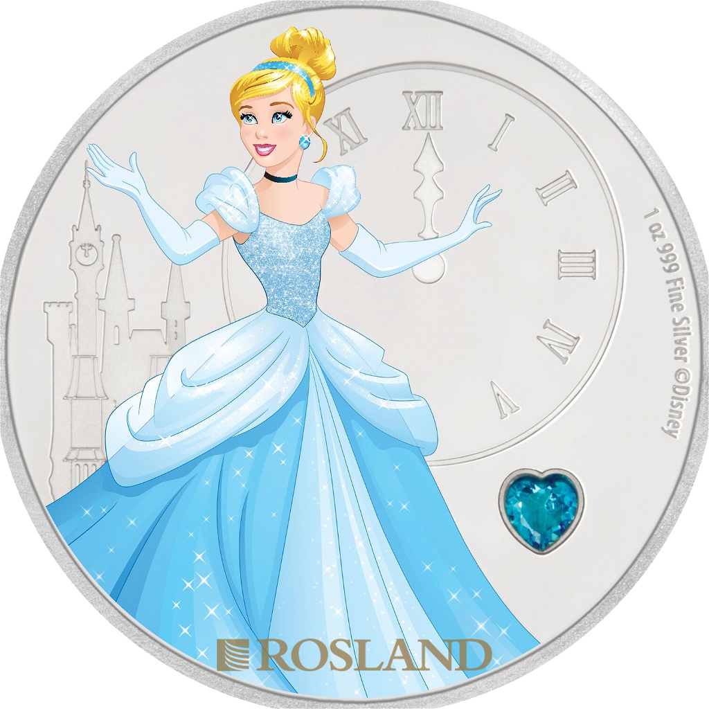 1 Unze Silbermünze Disney© Prinzessin Cinderella 2018 PP PCGS PR-70 (DCAM, Edelstein, Koloriert)