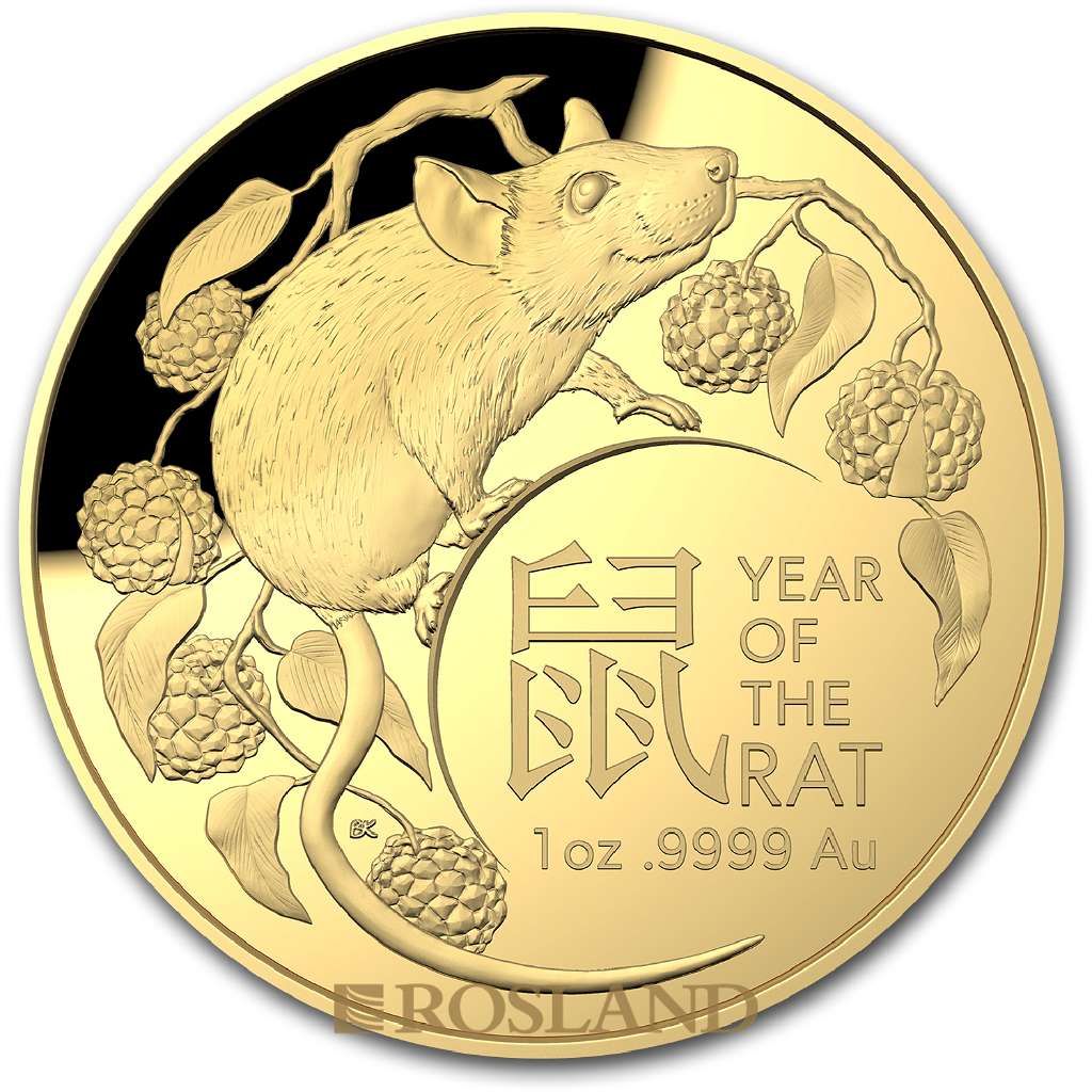 1 Unze Goldmünze RAM Lunar Jahre der Ratte 2020 PP (Box, Zertifikat)