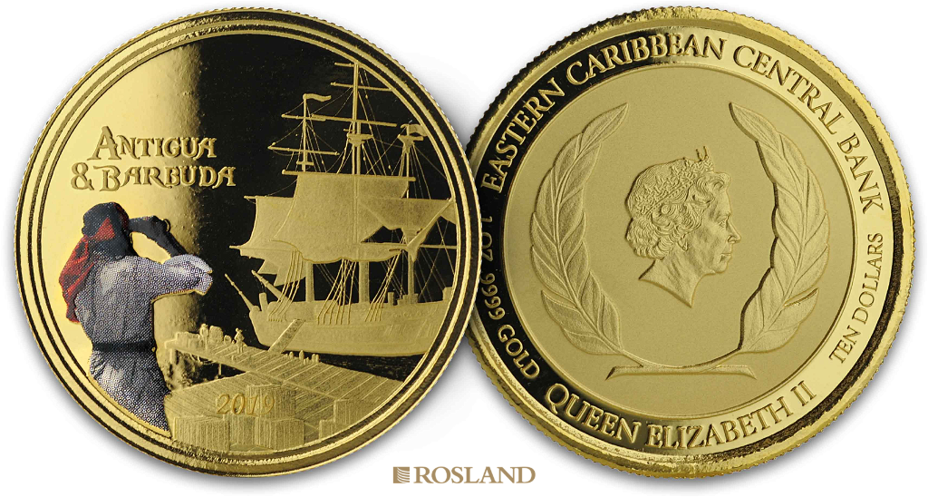 1 Unze Goldmünze EC8 Antigua & Barbuda Rum Runner 2019 PP (Koloriert, Box, Zertifikat)