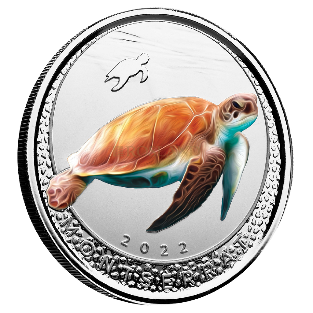 1 Unze Silbermünze EC8 Montserrat Sea Turtle 2022 PP (Koloriert, Box)