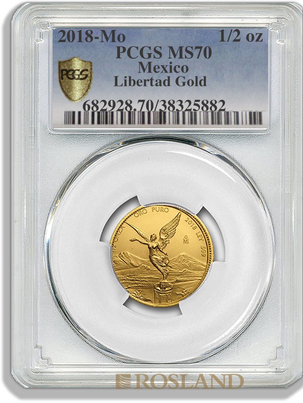 1/2 Unze Goldmünze Mexican Libertad 2018 PCGS MS-70 (Shield)