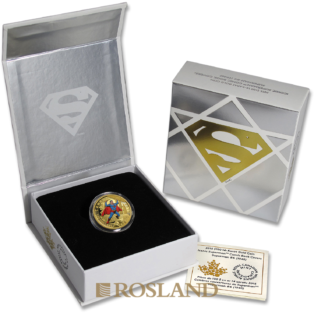 6,79 Gramm Goldmünze Iconic Superman™ 2015 PP (Koloriert, Box, Zertifikat)