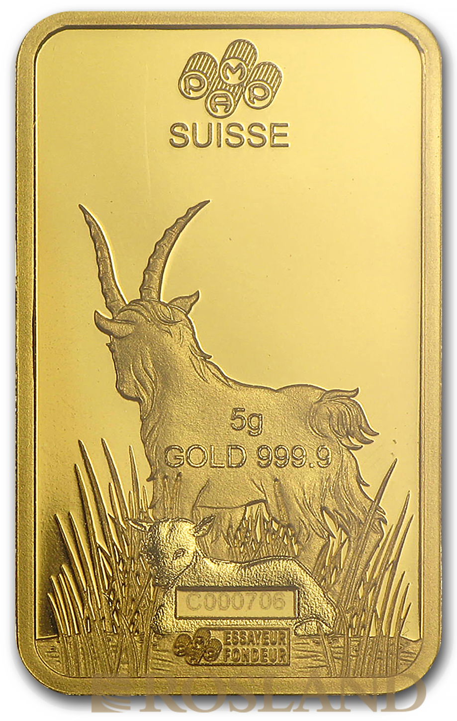 5 Gramm Goldbarren PAMP Lunar Jahr der Ziege 2015