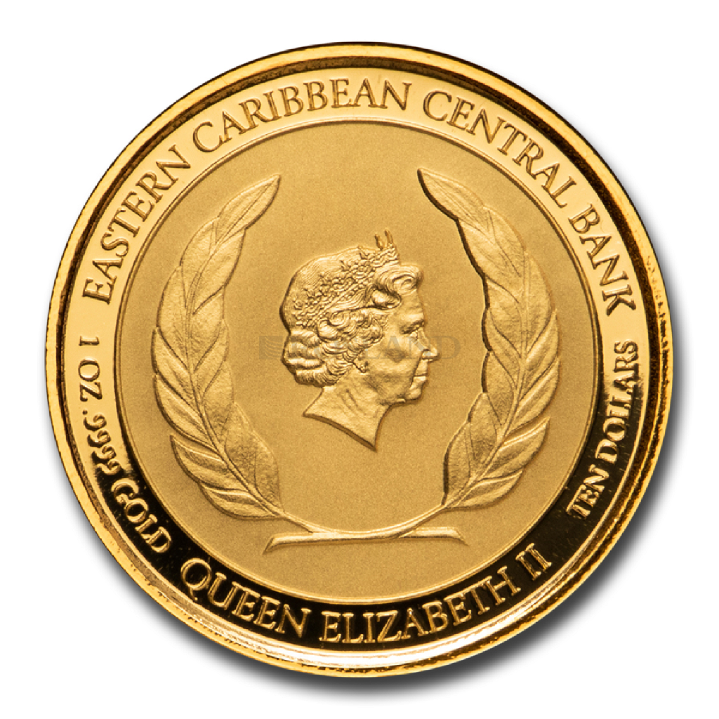 1 Unze Goldmünze EC8 St. Kitts & Nevis Brimstone Hill 2020 PP (Koloriert, Box, Zertifikat)