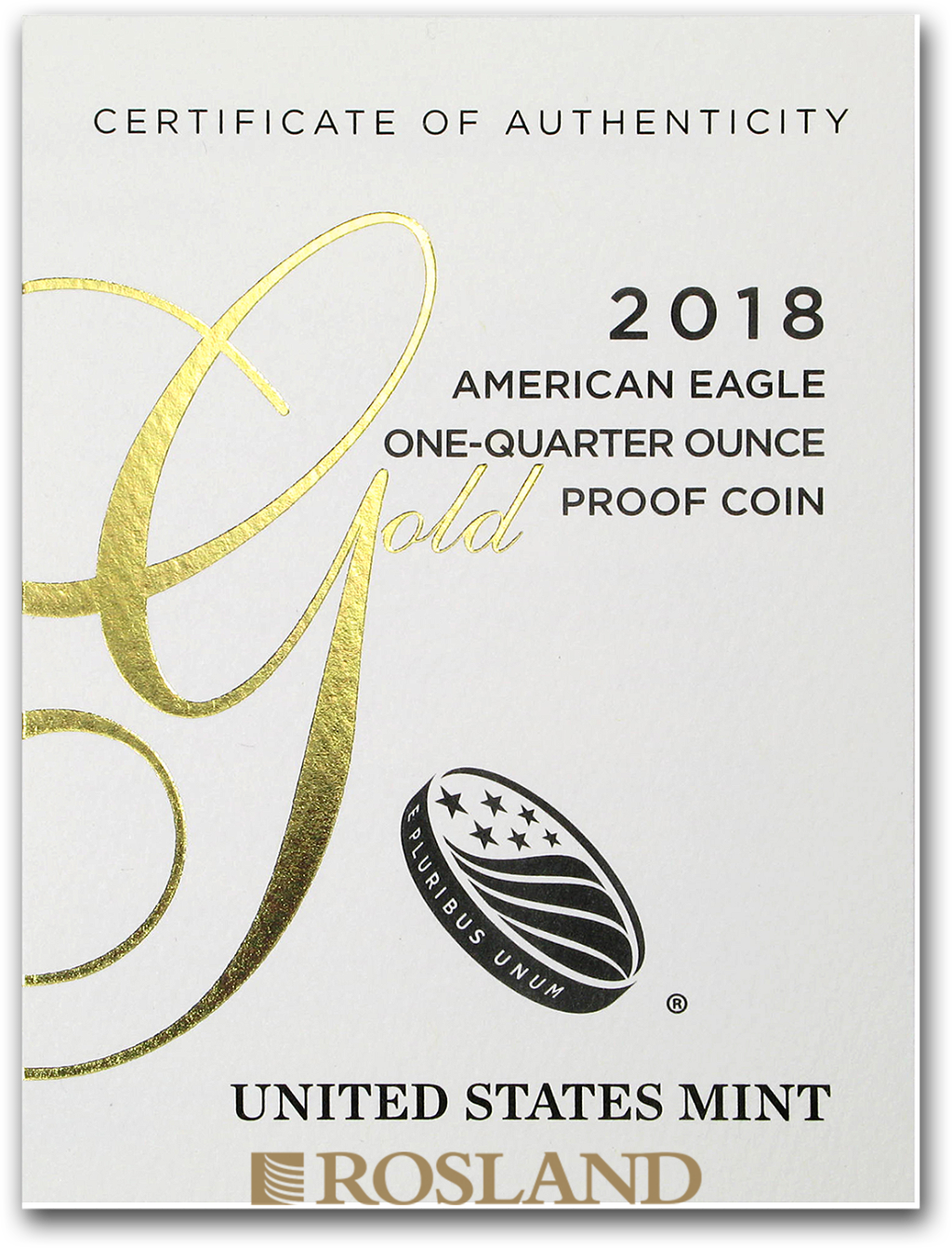 1/4 Unze Goldmünze American Eagle 2018 (W) PP (Box, Zertifikat)