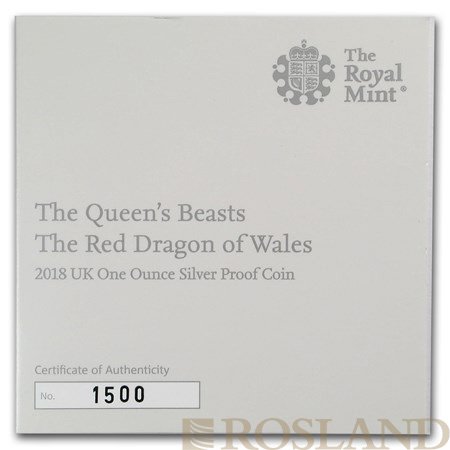 1 Unze Silbermünze Queens Beasts Red Dragon 2018 PP (Box, Zertifikat)