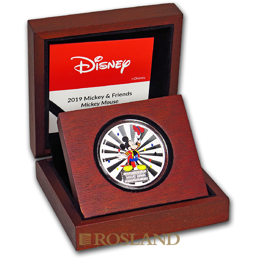 1 Unze Silbermünze Disney® Micky Maus 2019 PP (Koloriert, Box, Zertifikat)