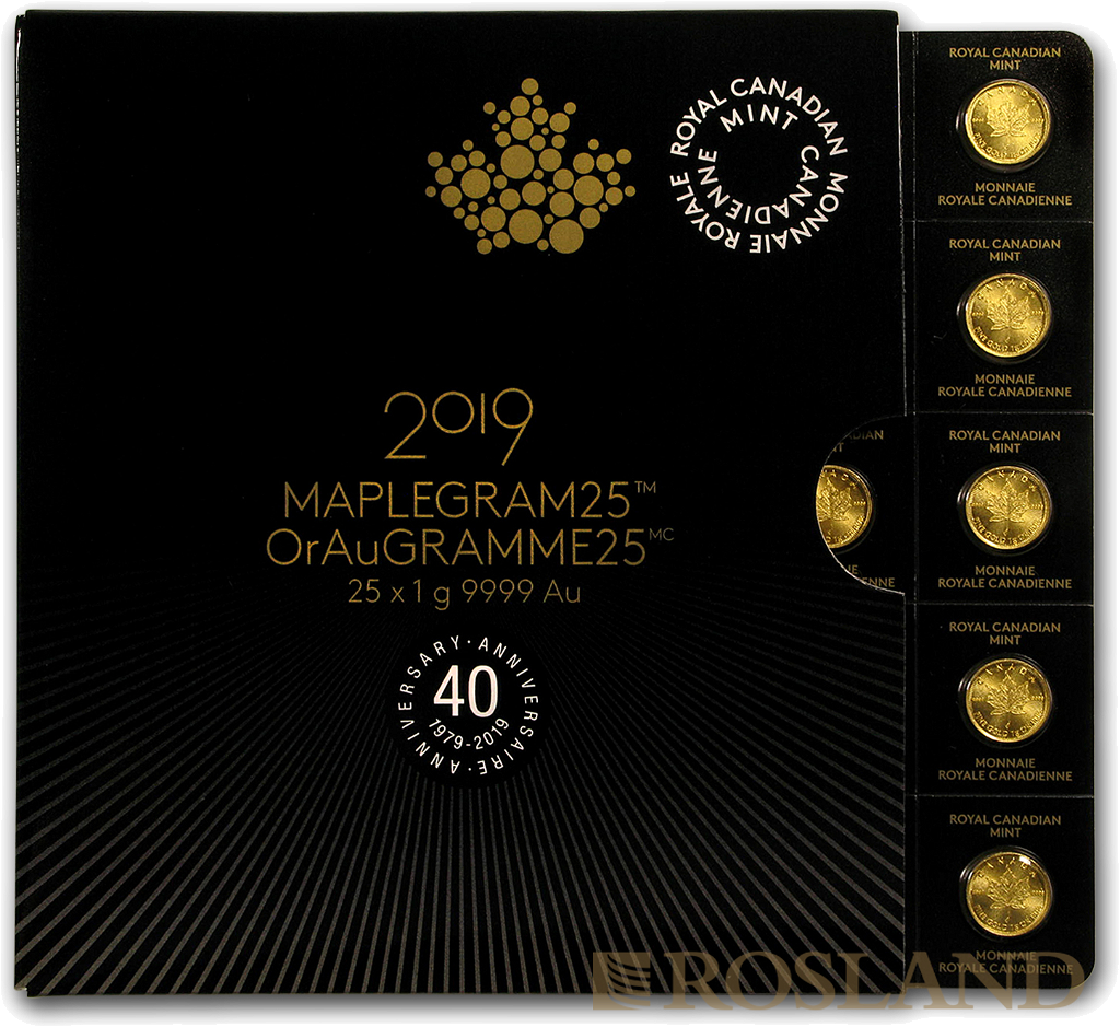 25x1 Gramm Goldmünze Maple Leaf 2019 (Maplegram25™)