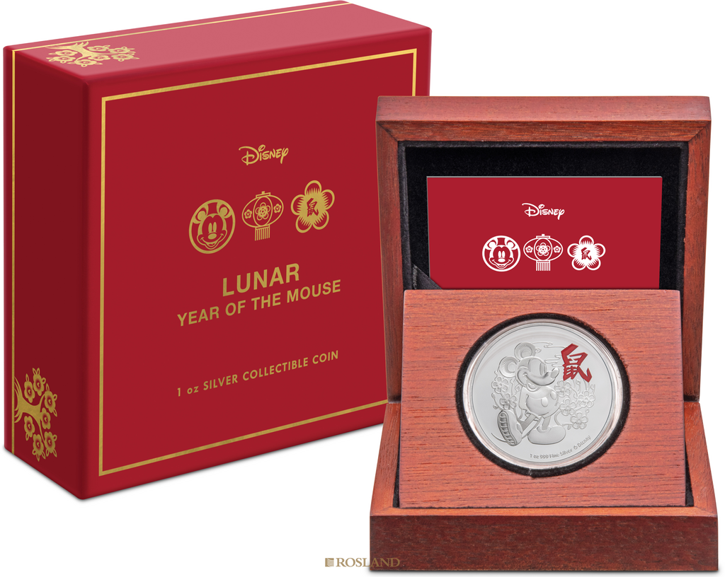 1 Unze Silbermünze Disney® Lunar Jahr der Maus 2020 PP (Koloriert, Box, Zertifikat)