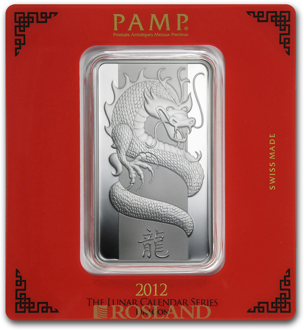 100 Gramm Silberbarren PAMP Lunar Jahr des Drachen 2012