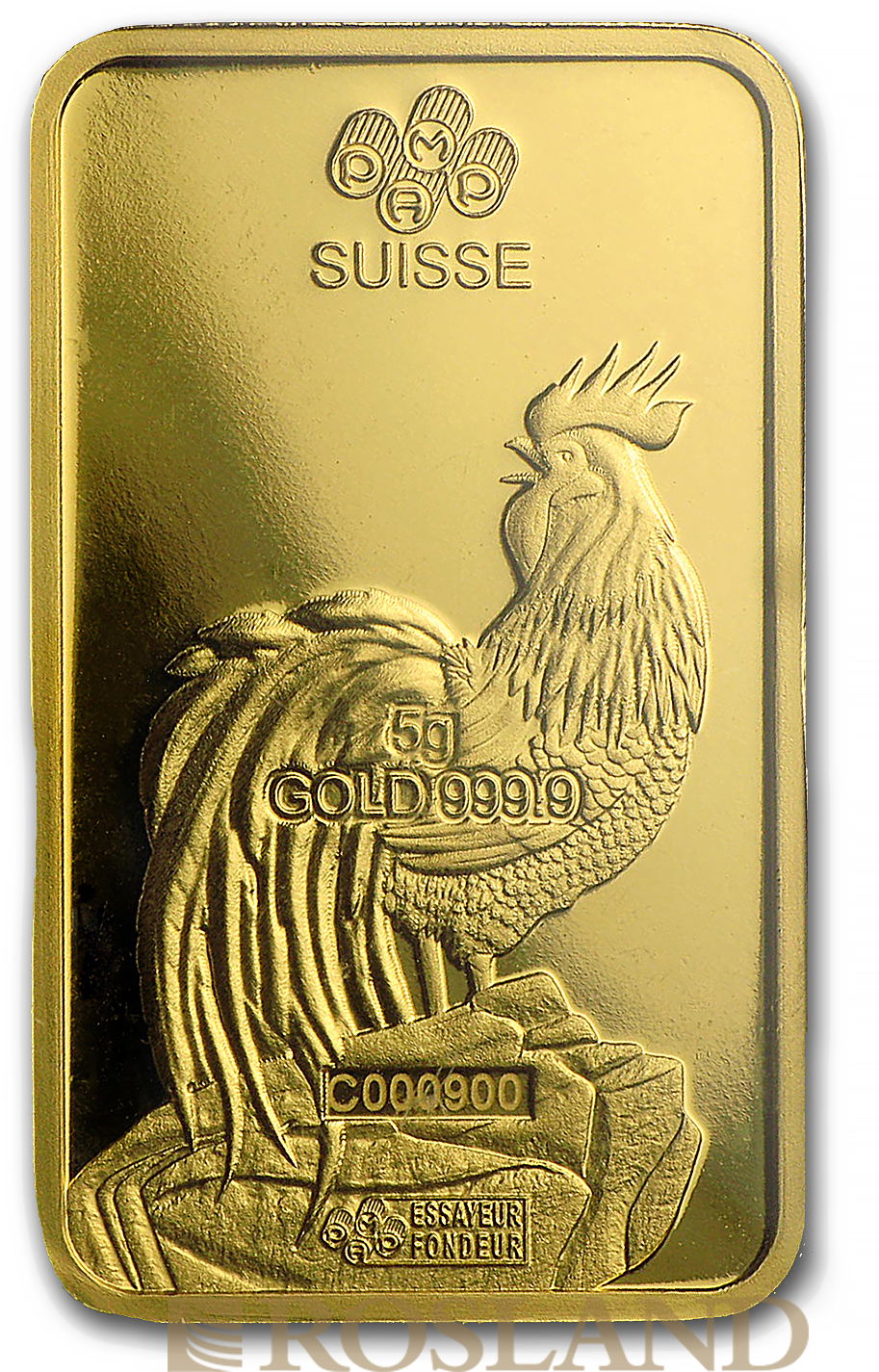 5 Gramm Goldbarren PAMP Lunar Jahr des Hahns 2017