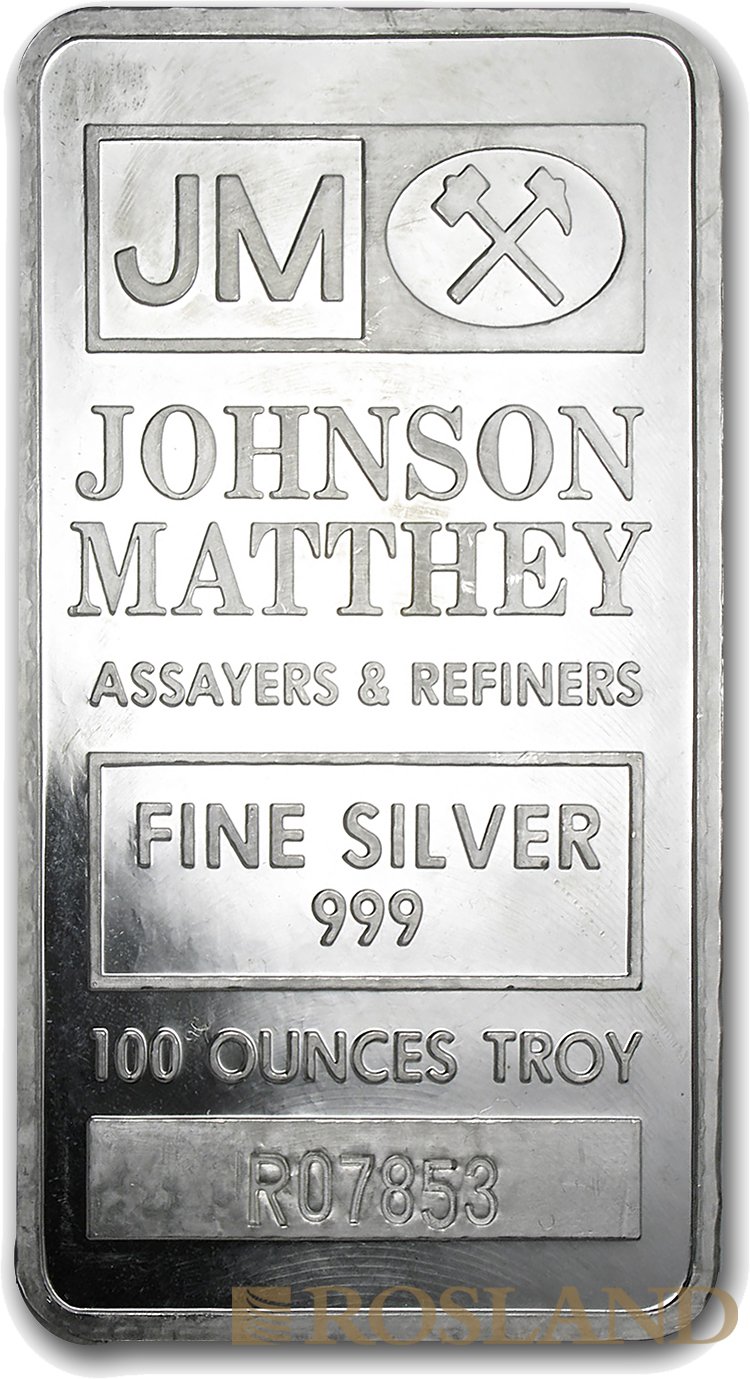 100 Unzen Silberbarren Johnson Matthey (gepresst)