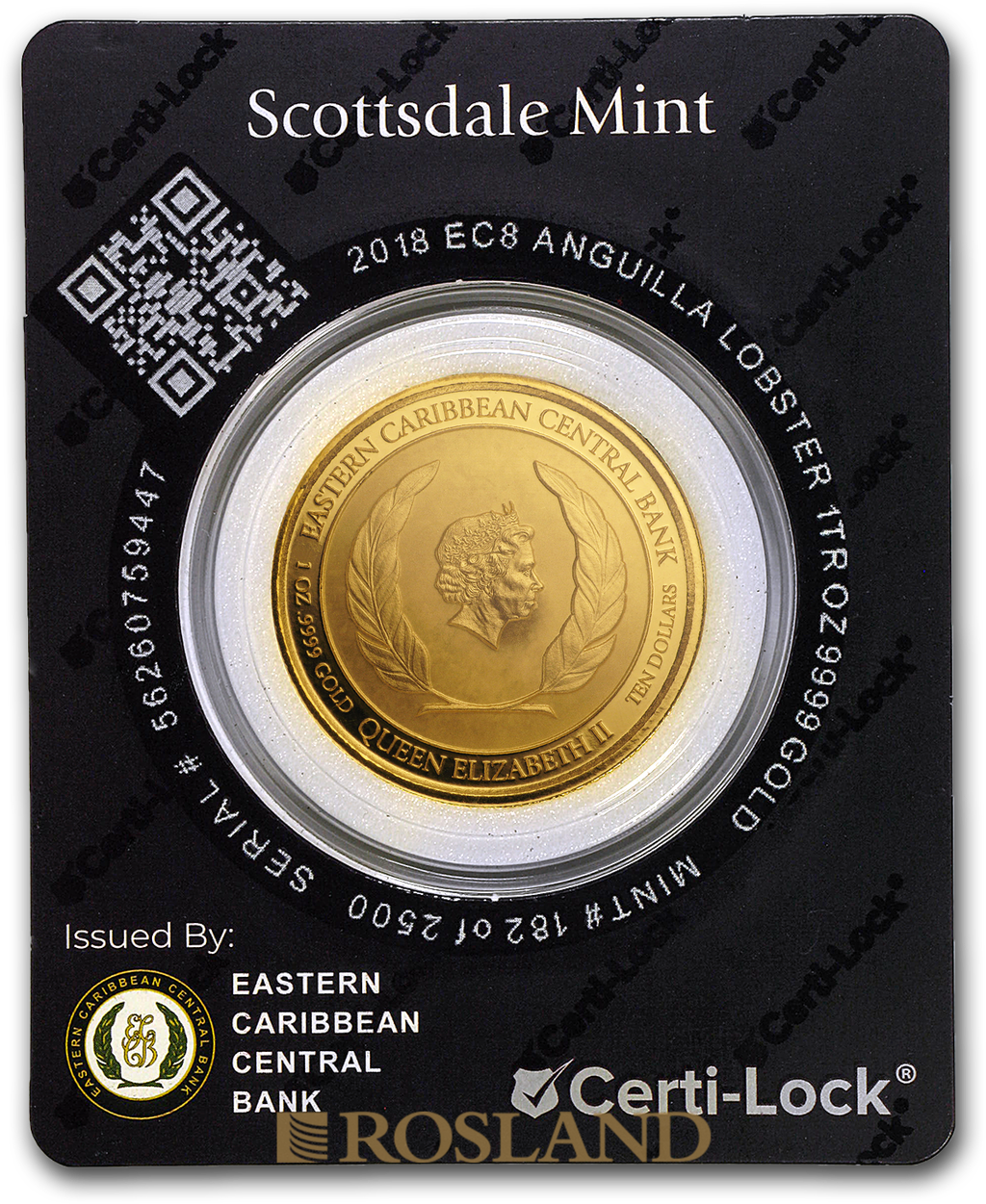 1 Unze Goldmünze EC8 Anguilla Lobster 2018 (Blister, Zertifikat)