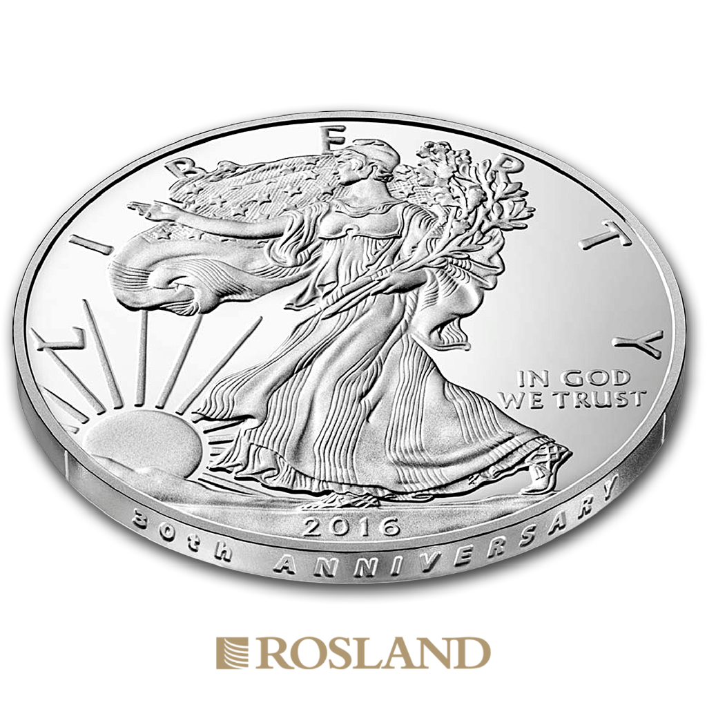 1 Unze Silbermünze American Eagle 2016 (W) 30 Jahre Jubiläum PP PCGS PR-70 (FS, DCAM)