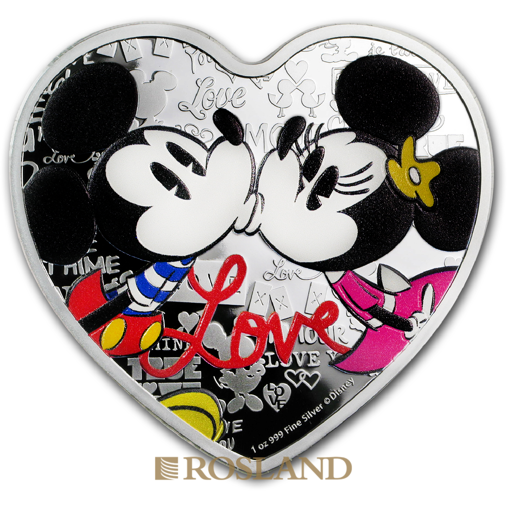 1 Unze Silbermünze Disney® Micky Maus Love 2019 PP (Koloriert, Box, Zertifikat)