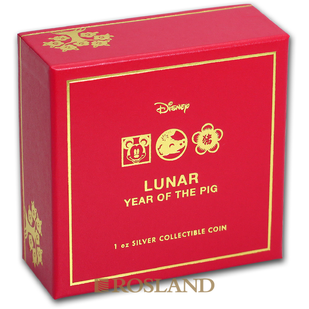 1 Unze Silbermünze Disney® Micky Maus Lunar Schwein 2019 PP (Koloriert, Box, Zertifikat)