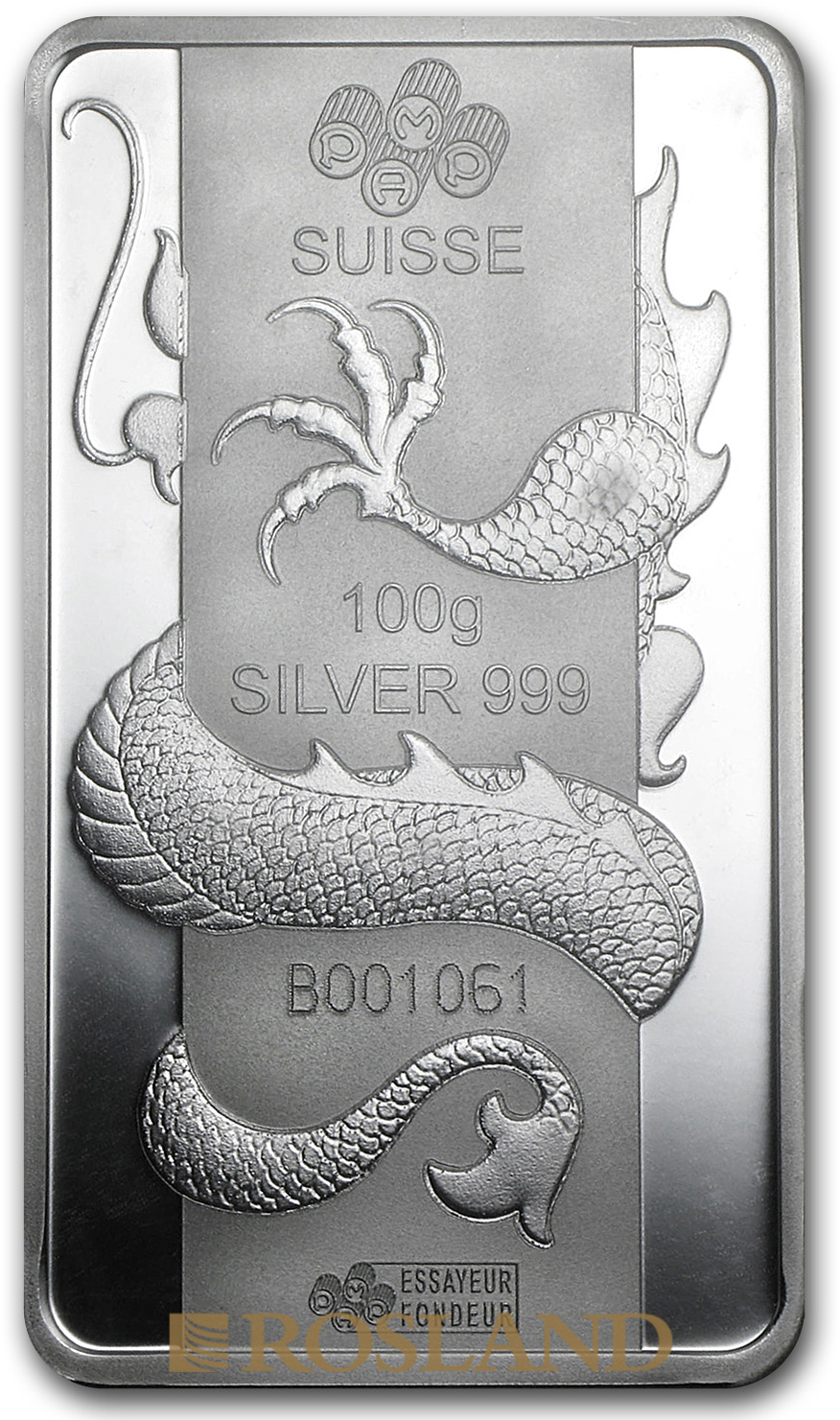 100 Gramm Silberbarren PAMP Lunar Jahr des Drachen 2012