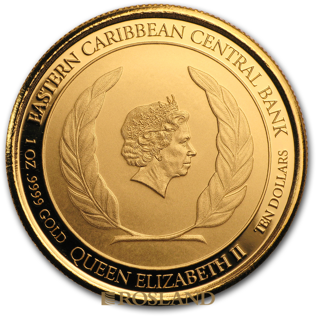 1 Unze Goldmünze EC8 St. Kitts & Nevis Pelikan 2018 PP (Koloriert, Box, Zertifikat)