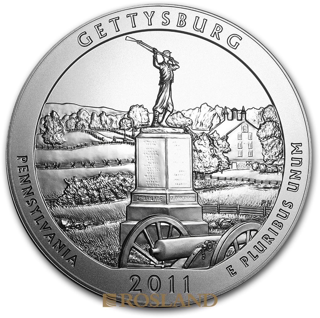 5 Unzen Silbermünze ATB Gettysburg National Military Park P 2011 (Box, Zertifikat)