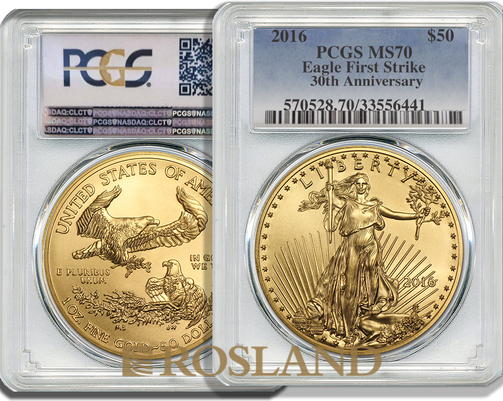 1 Unze Goldmünze American Eagle 2016 30 Jahre Jubiläum PCGS MS-70 (FS)