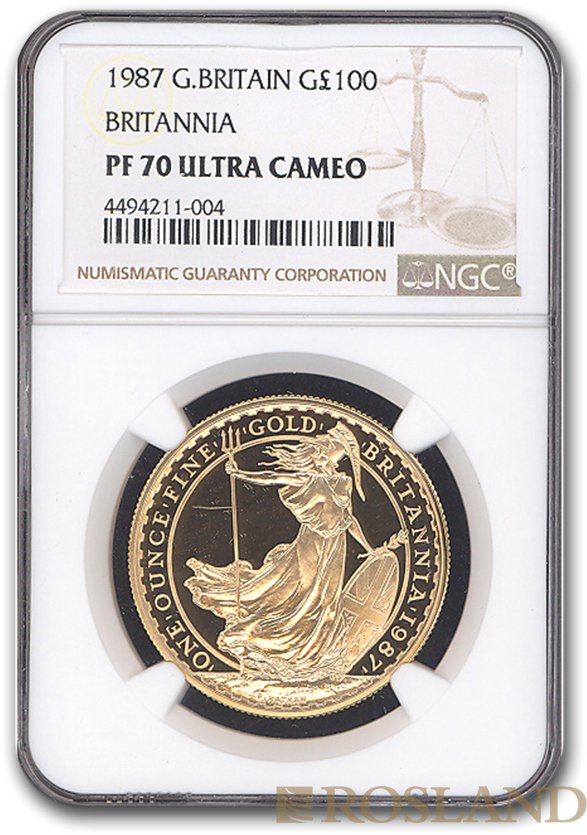 1 Unze Goldmünze Britannia 1987 PP NGC PF-70 Ultra Cameo