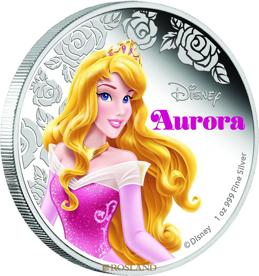 1 Unze Silbermünze Disney© Prinzessin Aurora 2015 PP (Koloriert, Box, Zertifikat)