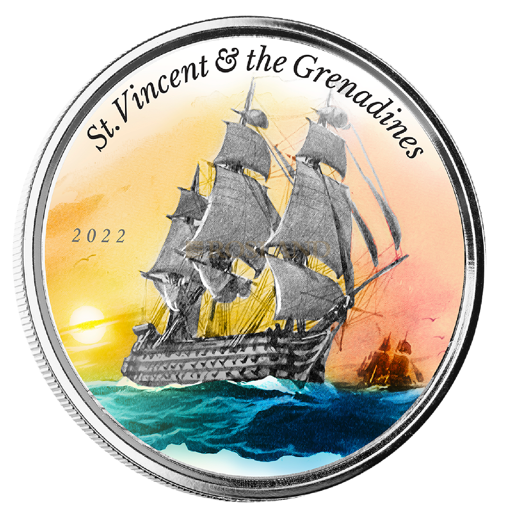 1 Unze Silbermünze EC8 St. Vincent & The Grenadines War Ship 2022 PP (Koloriert, Box)