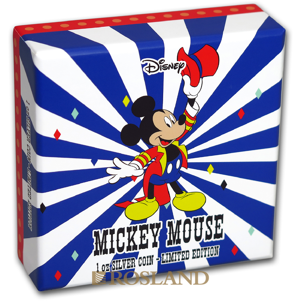 1 Unze Silbermünze Disney® Micky Maus 2019 PP (Koloriert, Box, Zertifikat)