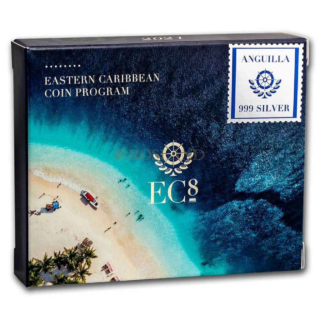 1 Unze Silbermünze EC8 Anguilla Sailing Regatta 2021 PP (Koloriert, Box)