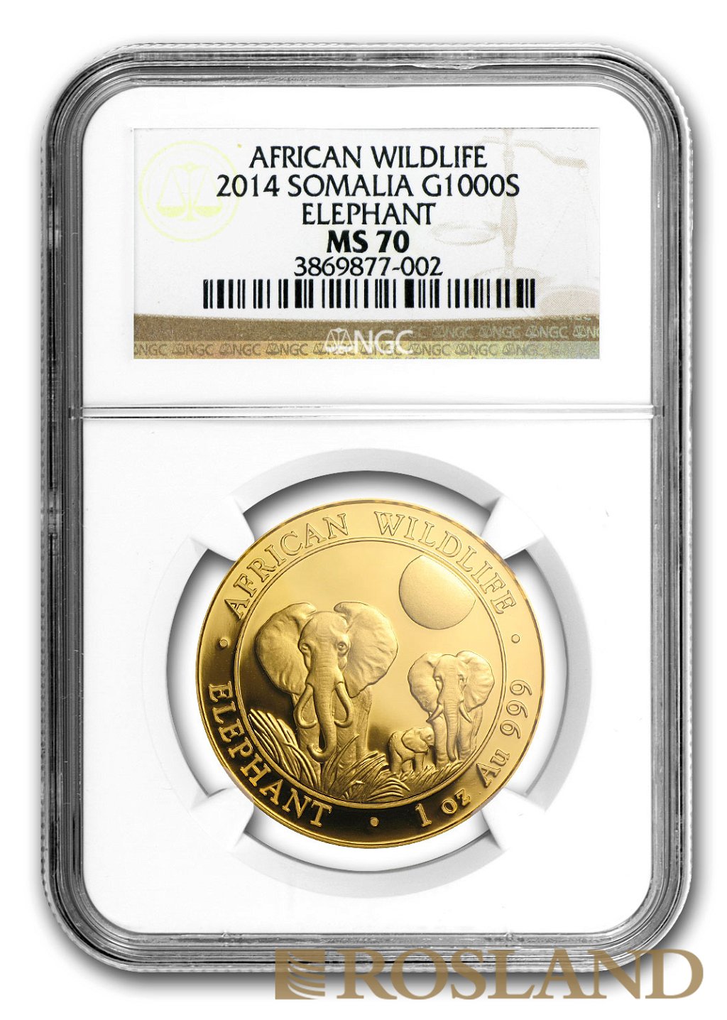 1 Unze Goldmünze Somalia Elefant 2014 NGC MS-70