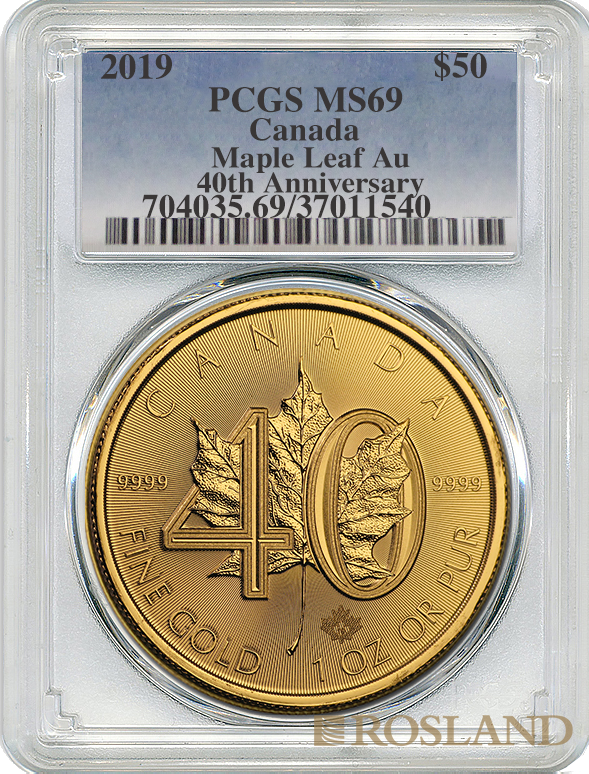 1 Unze Goldmünze Kanada Maple Leaf 2019 40 Jahre PCGS MS-69