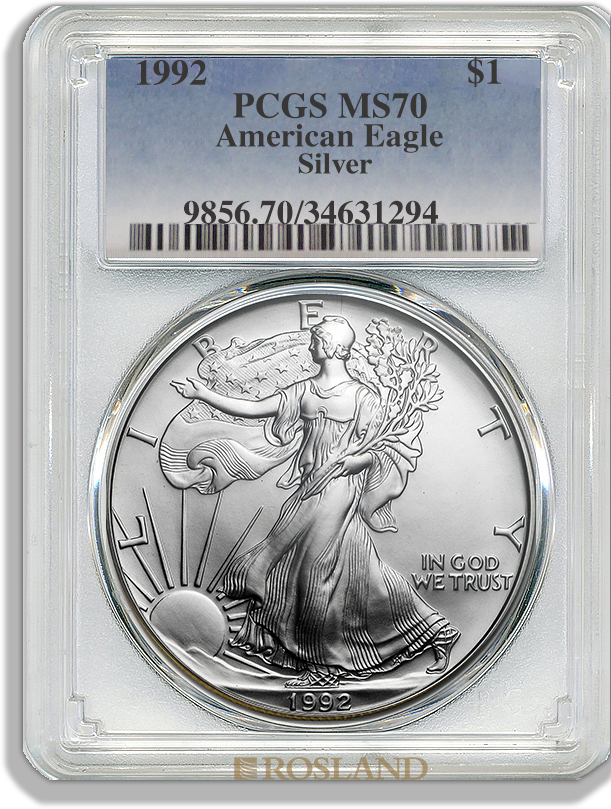 1 Unze Silbermünze American Eagle 1992 PCGS MS-70