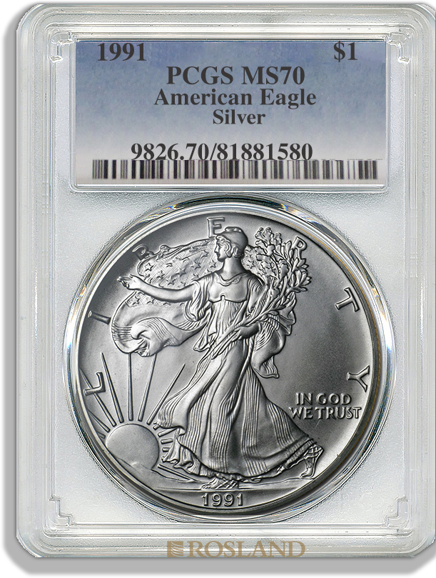 1 Unze Silbermünze American Eagle 1991 PCGS MS-70