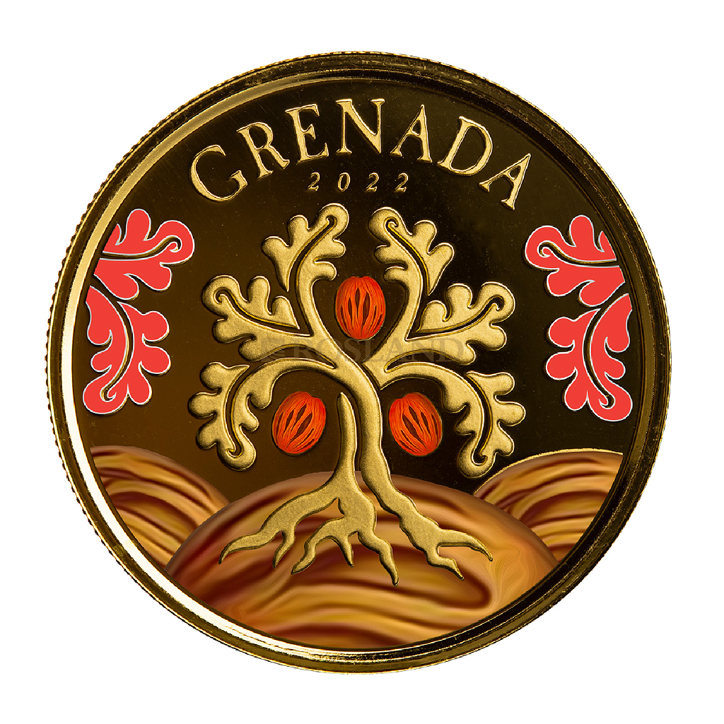 1 Unze Goldmünze EC8 Grenada Nutmeg Tree 2022 PP (Koloriert, Box, Zertifikat)