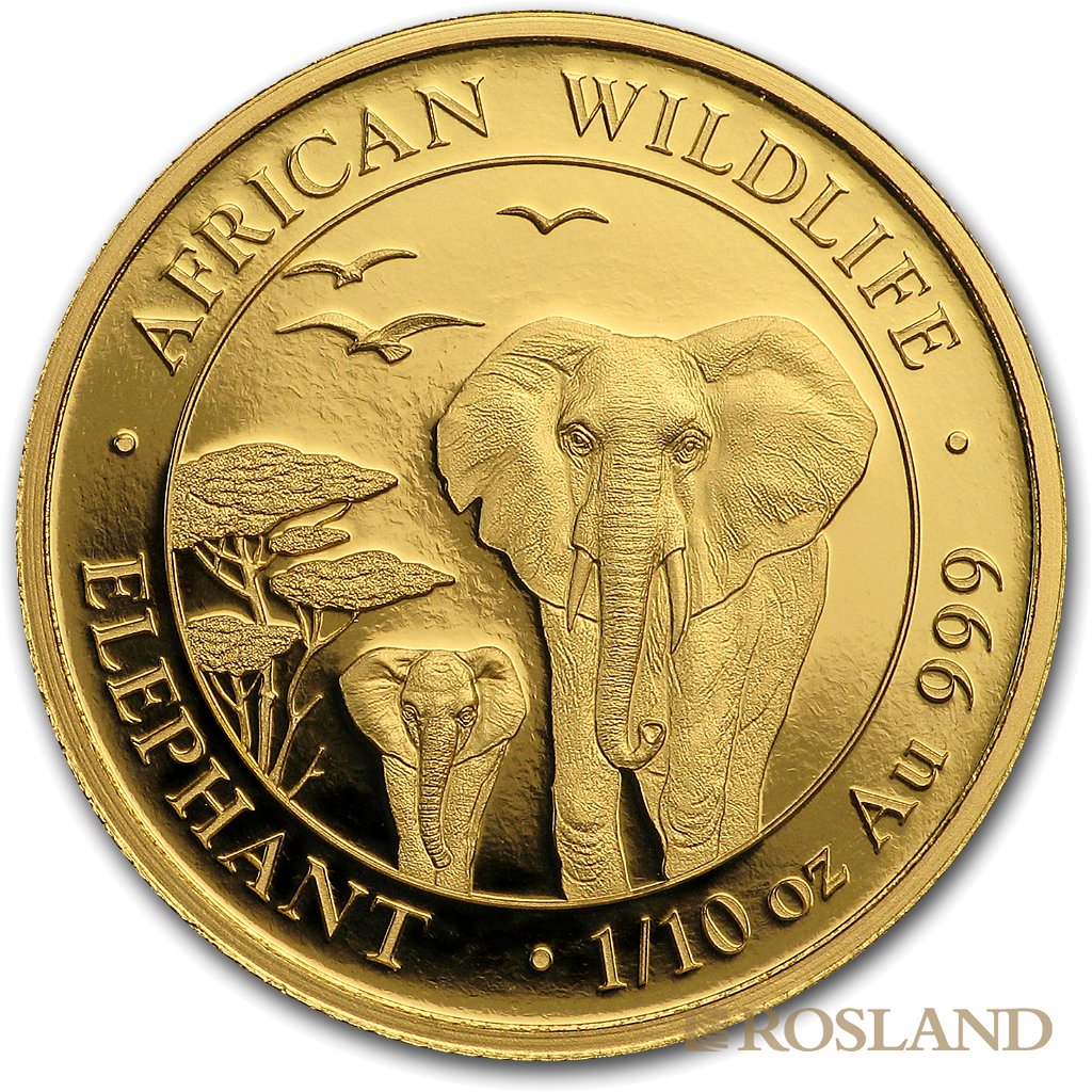 1/10 Unze Goldmünze Somalia Elefant 2015 PP