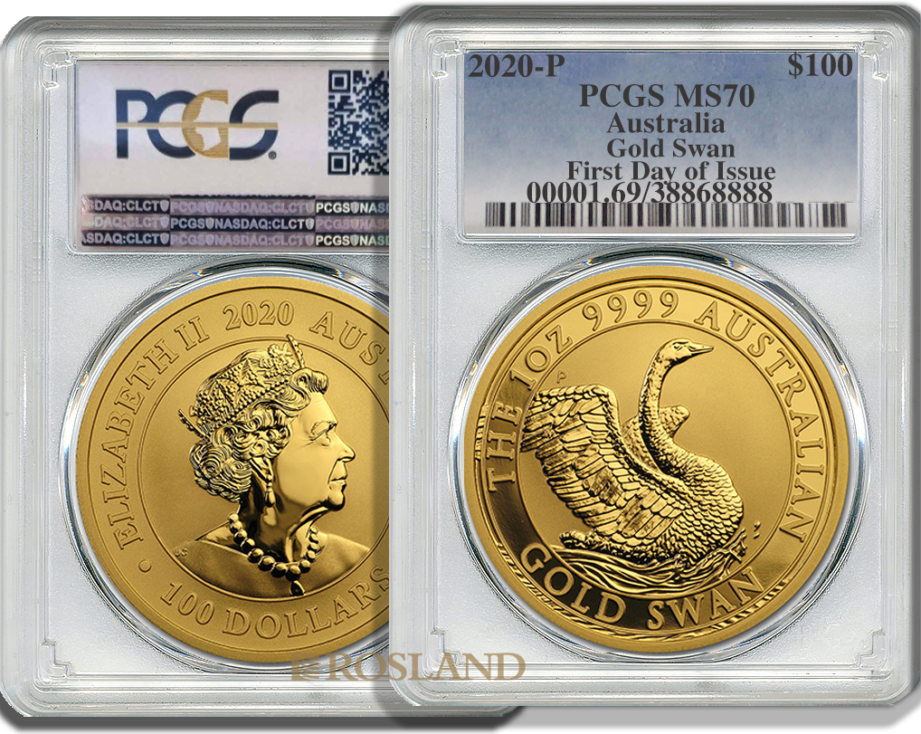1 Unze Goldmünze Australien Schwan 2020 PCGS MS-70 (FD)