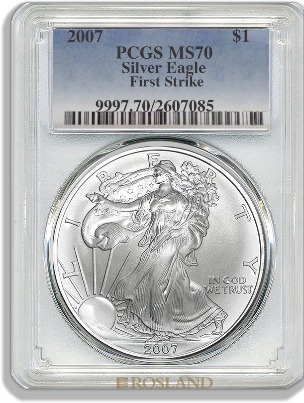 1 Unze Silbermünze American Eagle 2007 PCGS MS-70 First Strike