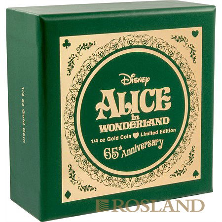 1/4 Unze Goldmünze Disney© Alice im Wunderland 65 Jahre 2016 PP (Box, Zertifikat)