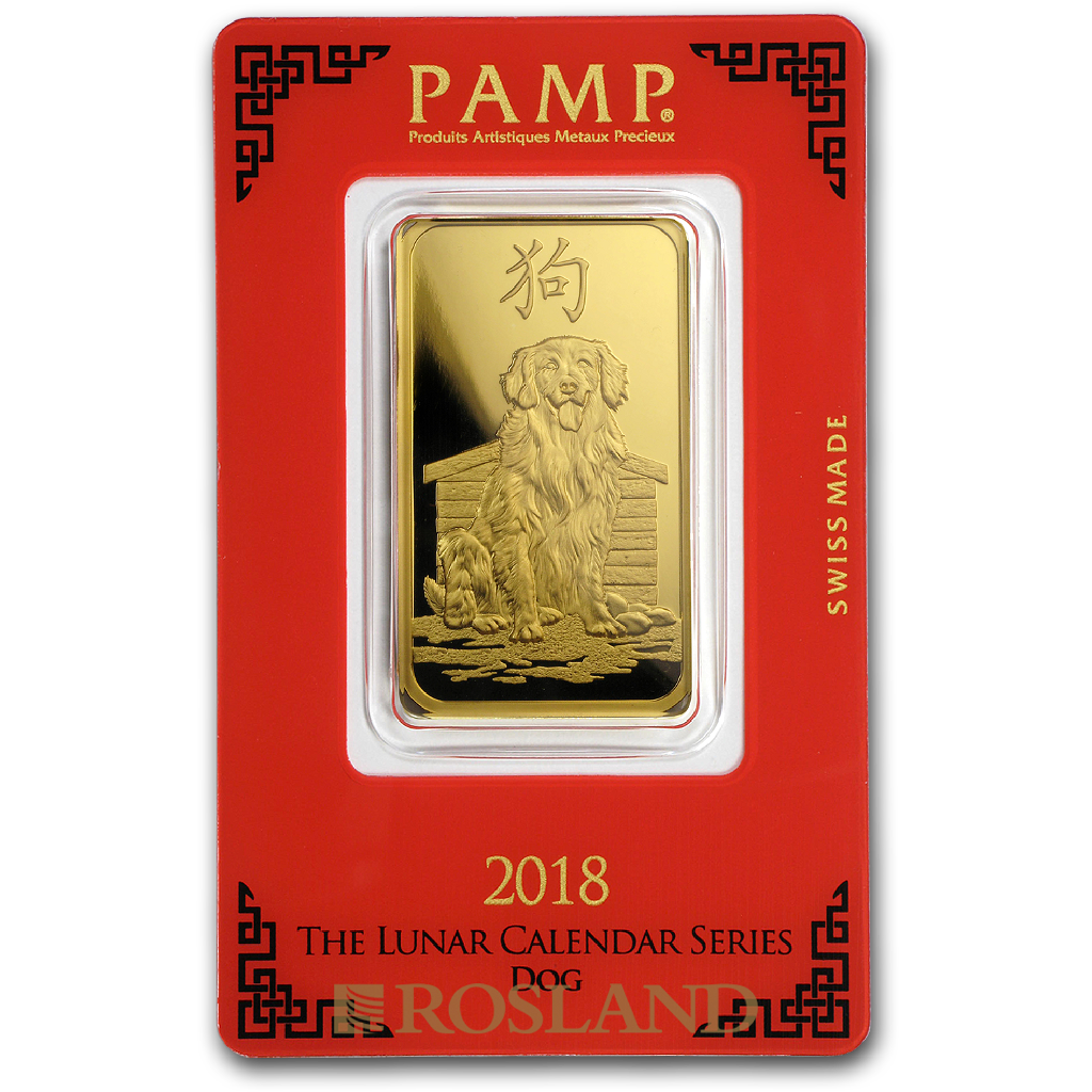 1 Unze Goldbarren PAMP Lunar Jahr des Hundes 2018