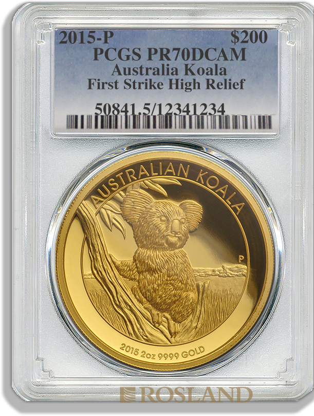 2 Unzen Goldmünze Australien Koala 2015 PP PCGS PR-70 (HR, FS, DCAM)