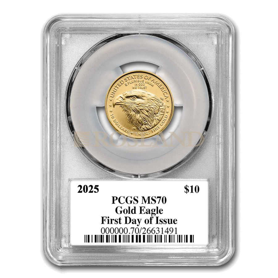 1/4 Unze Goldmünze American Eagle 2025 PCGS MS-70 (First Day, Black Label)