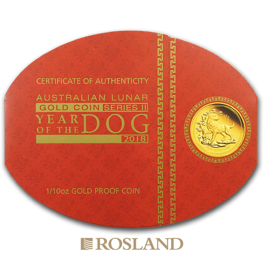 1/10 Unze Goldmünze Lunar 2 Hund 2018 PP (Box, Zertifikat)