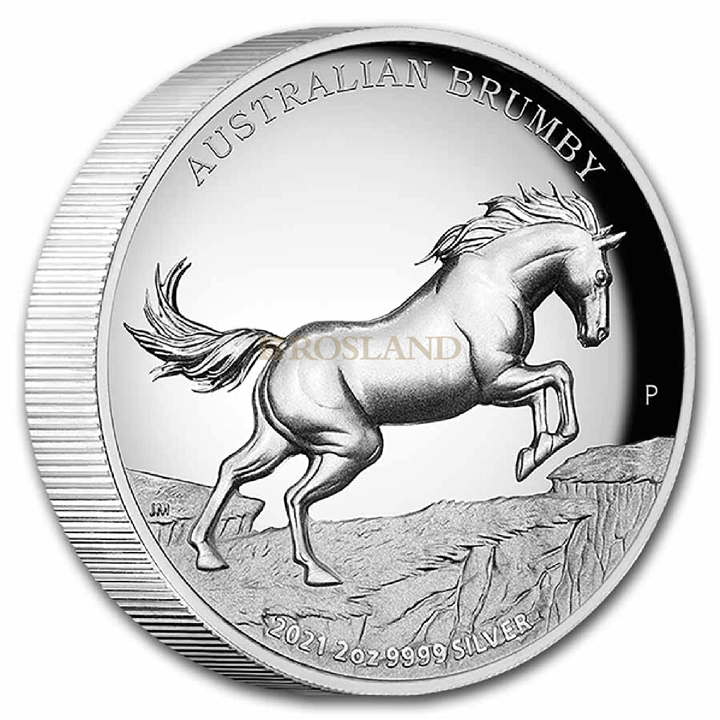 2 Unzen Silbermünze Perth Mint Brumby Pferd 2021 PP (Box, Zertifikat)