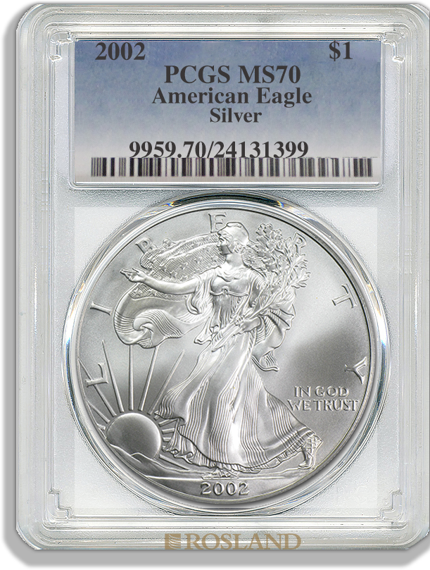 1 Unze Silbermünze American Eagle 2002 PCGS MS-70