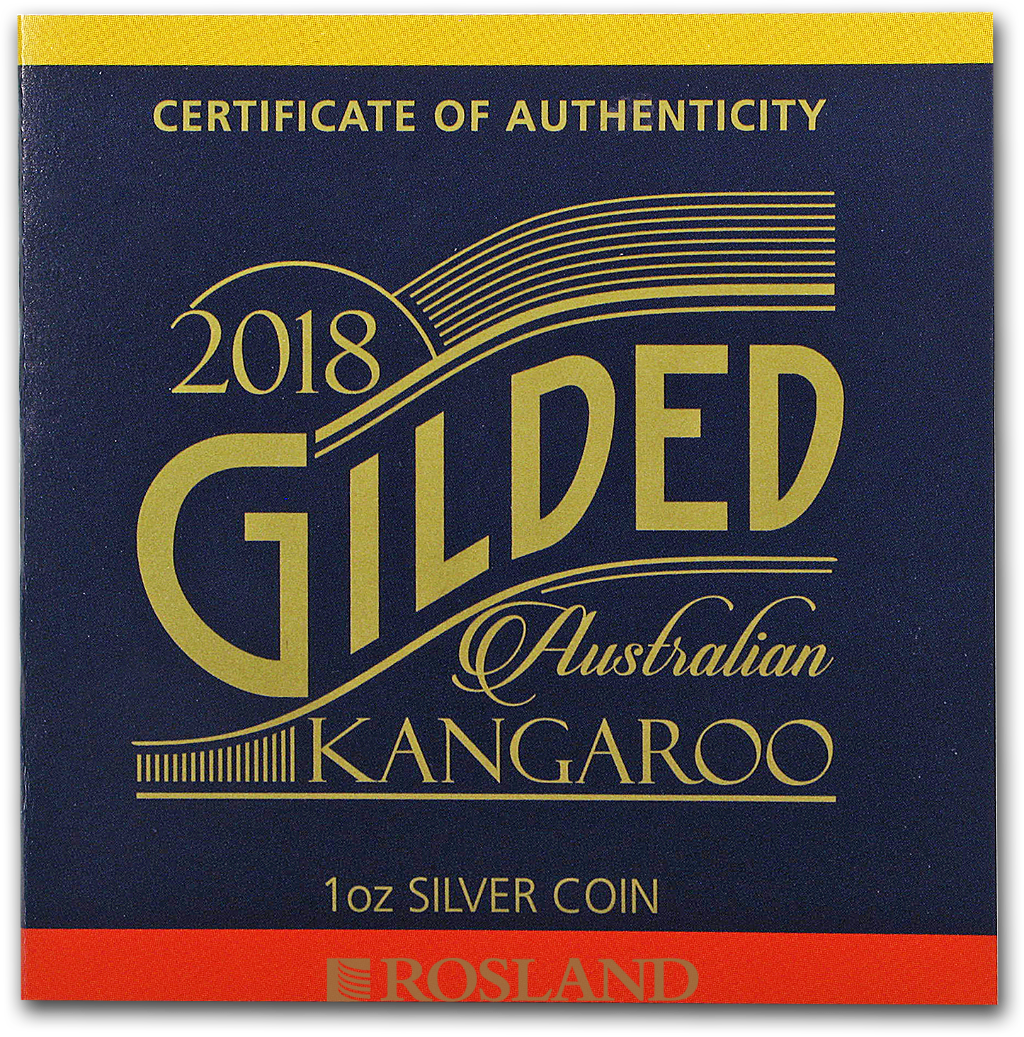 1 Unze Silbermünze Känguru 2018 PP (Vergoldet, Box, Zertifikat)