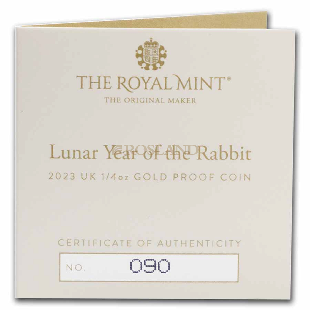 1/4 Unze Goldmünze Großbritannien Lunar Hase 2023 PP (Box, Zertifikat)