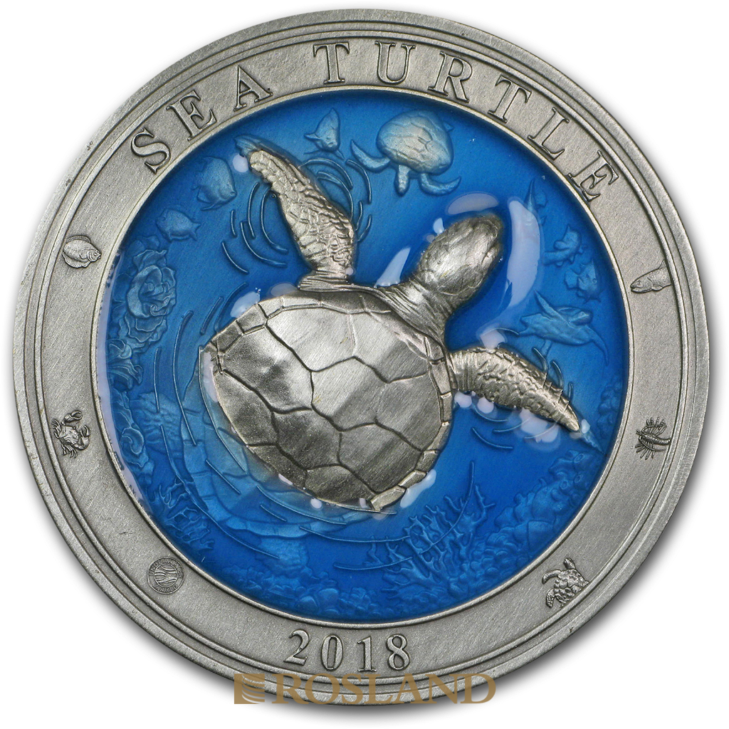 3 Unzen Silbermünze Antique Underwater World Meeresschildkröte 2018 (Box, Zertifikat)