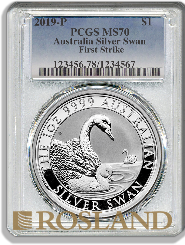 1 Unze Silbermünze Australien Schwan 2019 PCGS MS-70 (FS)